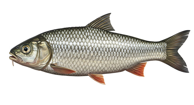 Detailed illustration of a freshwater common chub fish showcasing intricate scale patterns