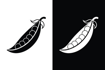 Flat Peas Icon. Fresh Garden Vegetable Silhouette on White or Black Background