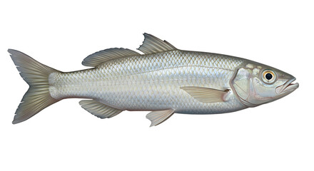 Illustration of a sleek silver fish swimming gracefully isolated on white background