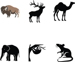 set of animals silhouettes vector art illustration