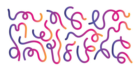 Obraz premium Abstract Lines with Color Gradient. Background with 3D Wave Shape Pattern. Vector Wavy Graphic Design Elements. Rainbow Dynamic Swirl and Squiggle Ribbons in eps 10.