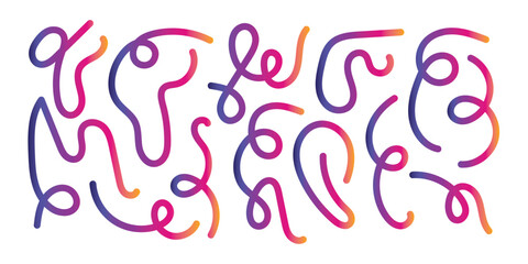 Abstract Lines with Color Gradient. Background with 3D Wave Shape Pattern. Vector Wavy Graphic Design Elements. Rainbow Dynamic Swirl and Squiggle Ribbons in eps 10.