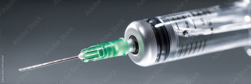 Poster Close-up of a Syringe During the Injection Process With an Empty Upper Chamber and a Sharp Needle Ready for Use in a Clinical Environment