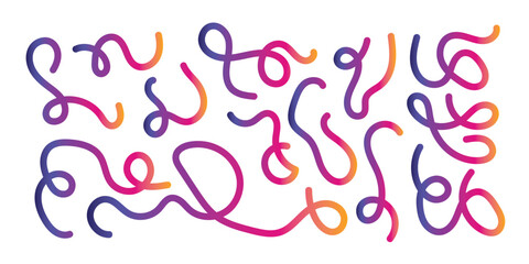 Abstract Lines with Color Gradient. Background with 3D Wave Shape Pattern. Vector Wavy Graphic Design Elements. Rainbow Dynamic Swirl and Squiggle Ribbons in eps 10.