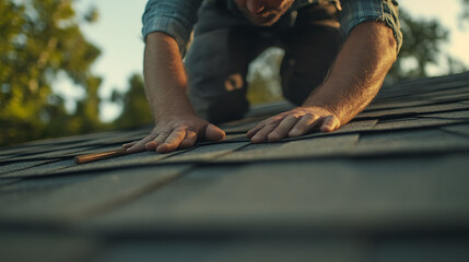 Roof Repair: Man Working on Shingles
