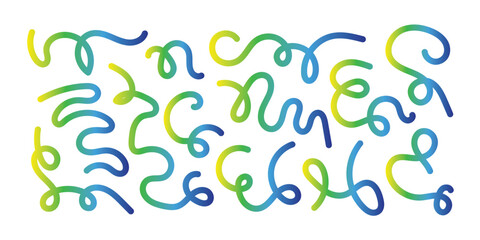 Color Line Shapes with Gradient. Abstract Wavy Pattern on White Background. 3D Rainbow Color Waves Graphic. Dynamic Squiggles, Swirls and Spiral Ribbons in eps 10.