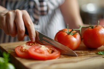 Woman slicing tomato