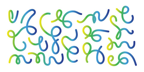 Color Line Shapes with Gradient. Abstract Wavy Pattern on White Background. 3D Rainbow Color Waves Graphic. Dynamic Squiggles, Swirls and Spiral Ribbons in eps 10.