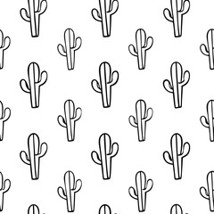 Fototapeta premium Black and white cactus pattern illustration in minimal style