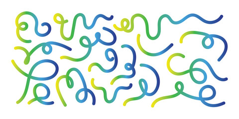 Color Line Shapes with Gradient. Abstract Wavy Pattern on White Background. 3D Rainbow Color Waves Graphic. Dynamic Squiggles, Swirls and Spiral Ribbons in eps 10.