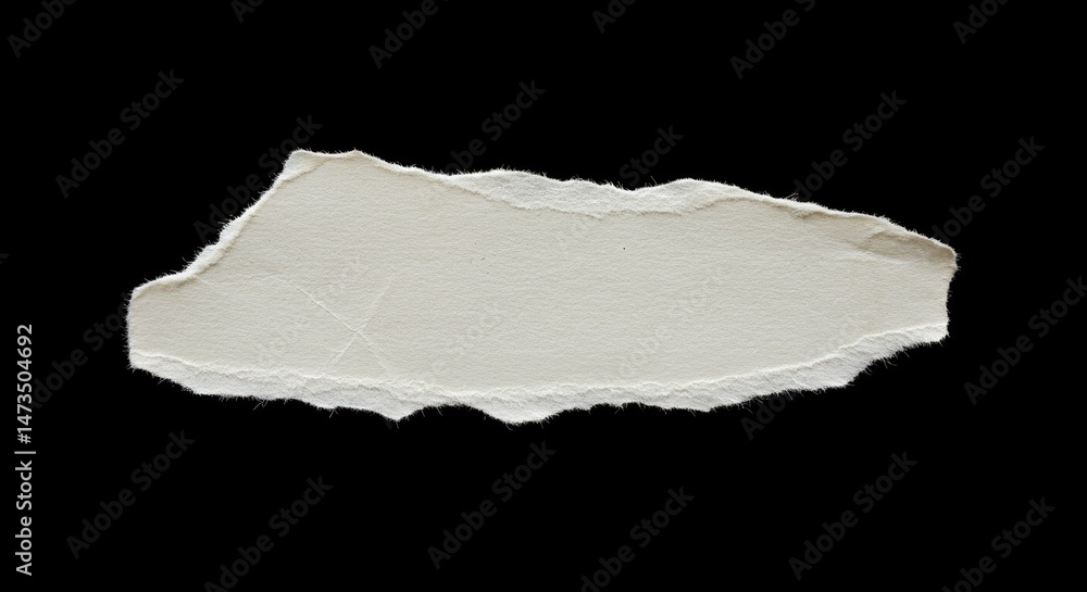 Poster isolated torn piece of paper on black background with rough edges and texture, perfect for design el
