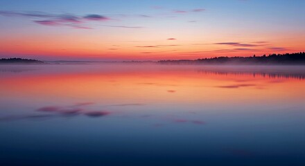 Obraz premium Minimalist Background Serene Lake Landscape at Early Dawn