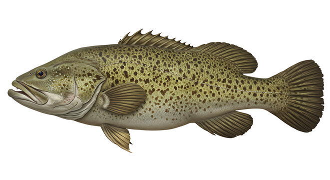 Detailed illustration of a Murray cod, showcasing its unique spotted pattern