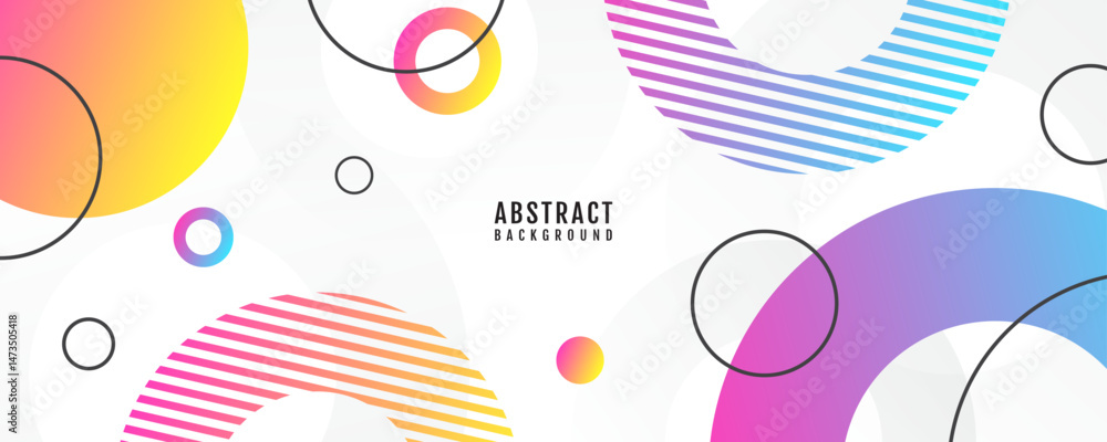 Poster white geometric abstract background overlap layer on bright space with colorful circles effect decor