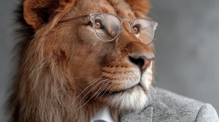 A lion wearing glasses and a suit