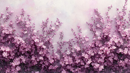 Obraz premium A delicate border of lavender blossoms, painted in soft watercolor hues, gently spills onto a transparent canvas, a whimsical and ethereal artwork generated by artificial intelligence, inviting 