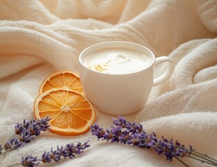 Cozy drink with orange and lavender