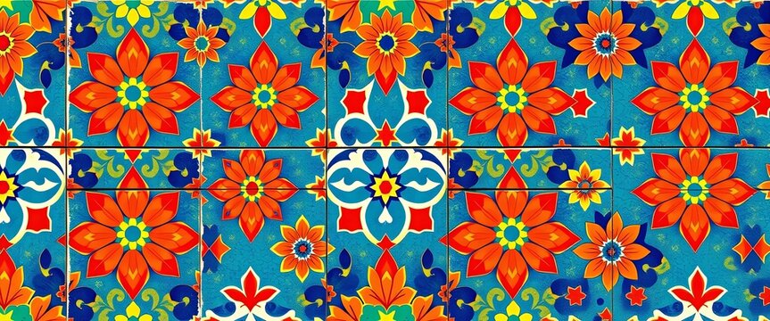 Seamless encaustic azulejo pattern in vibrant Moroccan geometric design, design, art