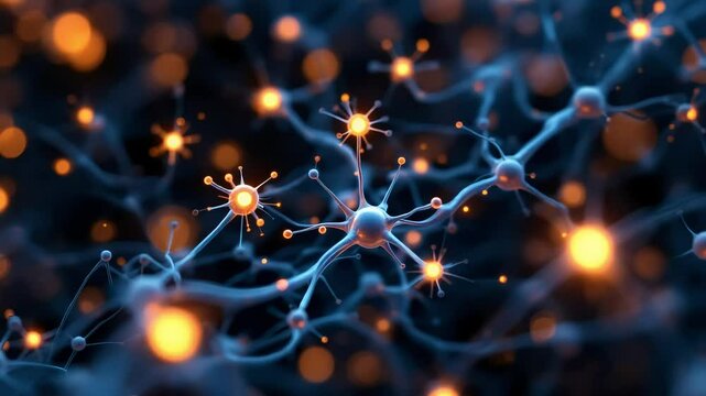 Close up view of abstract glowing neurons connections in the brain