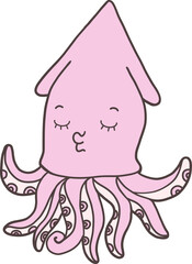 Squid Hand Drawn for Kids Book Animals Doodle Design