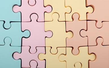 Obraz premium Pastel Jigsaw Puzzle Pieces on Wooden Background. High quality