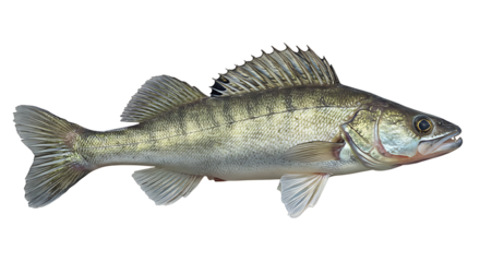 Isolated Zander Fish showcasing detailed fins and scales on a clear background