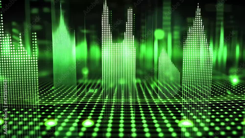 Aufkleber vibrant green audio equalizer display reflecting sound levels and frequencies in real-time, green au