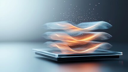 Advanced printer innovation visual for high-tech design, modern printer innovation visual for cutting-edge technology. Abstract digital waves with glowing effects.