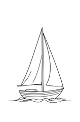 Thick line doodle of a sailboat with triangle sail, isolated on white background

