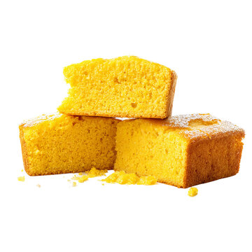 Delicious, golden, and fluffy cornbread pieces, artfully stacked, enticing a feeling of warmth and comfort