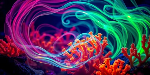 Swirling bioluminescent flora, abstract coral forms in vibrant hues, plant,  glow