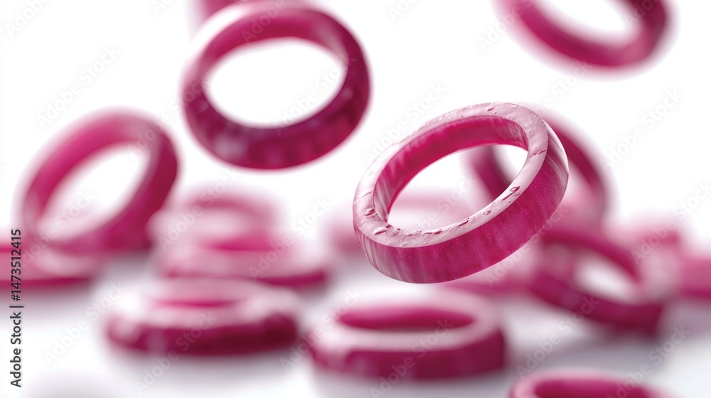 Aufkleber sliced rings of red onion cascade through the air, showcasing their vivid color and texture with sof