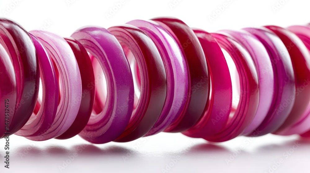 Poster sliced rings of red onion fall gracefully through the air, showcasing soft motion blur and sharp det