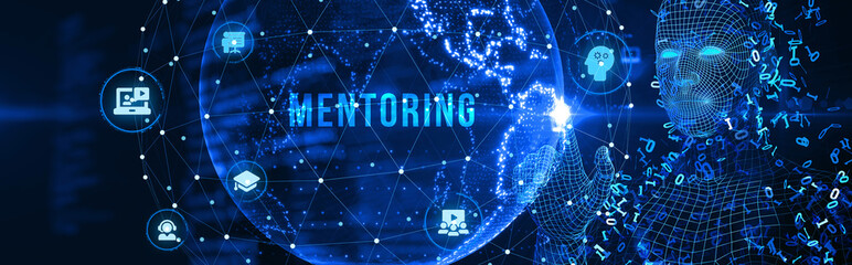 Business, Technology, Internet and network concept. Coaching mentoring education business training development E-learning concept. 3d illustration