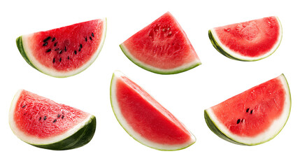 Floating Watermelon Slices on Transparent Background, PNG