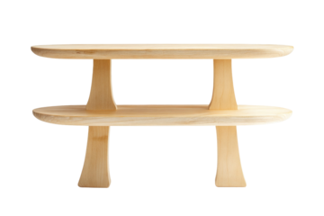 Two Tier Birch Wood Shelf With Glossy  isolated on a transparent background