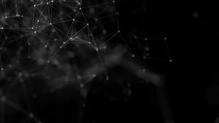 Abstract white dot and black background with motion plexus of dots and lines. Futuristic visualization of a network connection. Technology, social networks, communication, business. animation loop 4K