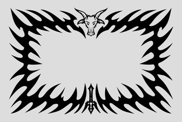 Black metal Tribal frame with goat head for poster, backprint tshirt or flyer