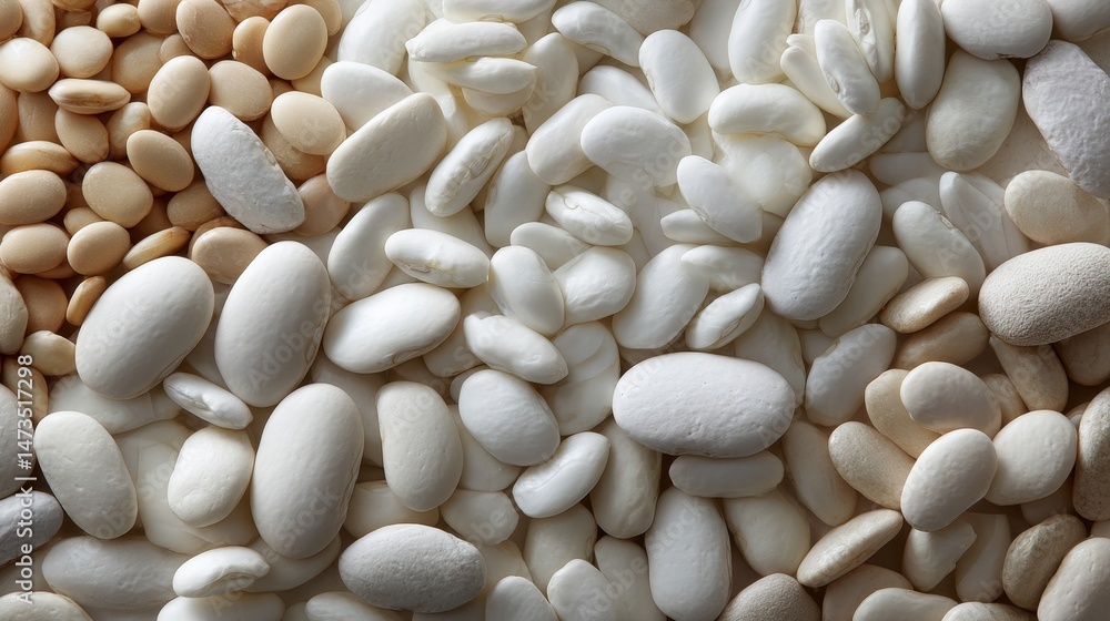 Poster an even spread of various dried white legumes on a neutral surface highlights their unique shapes an