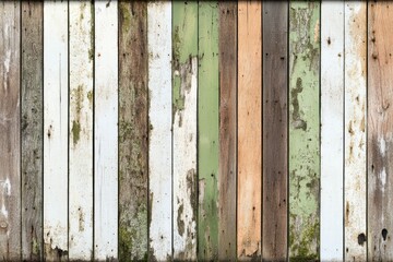 Aged, painted wooden planks in various colors