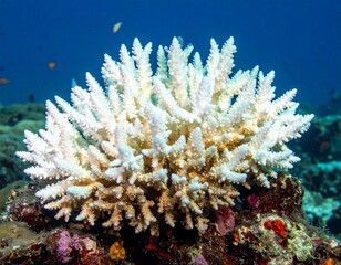 Bleached coral stands out against blue water, hinting at ocean's decline