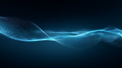 Glowing blue audio waveform with gentle curves and pulsing dots floats in a dark gradient space, creating a mesmerizing visual experience for viewers