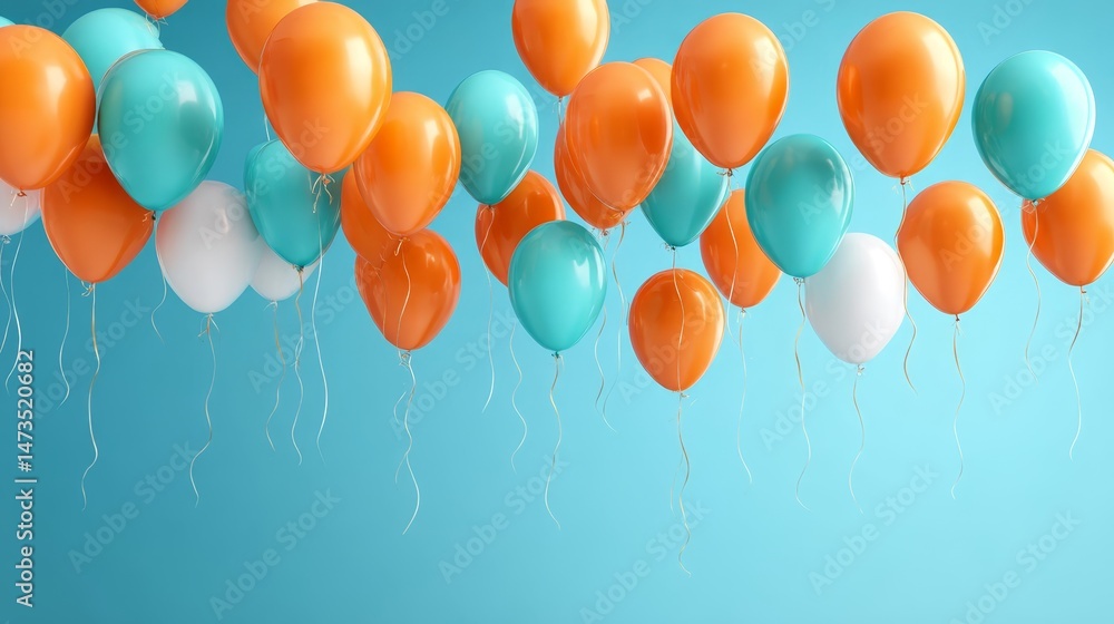 Leinwandbilder bright orange and turquoise balloons float in mid-air, enhancing a joyful atmosphere in a lively set
