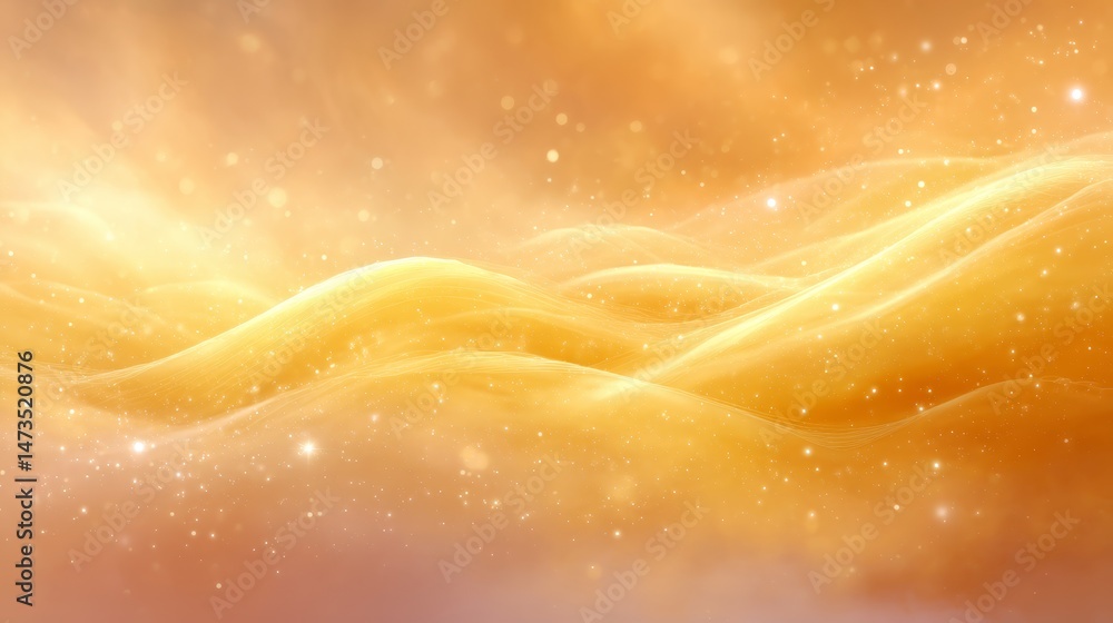 Poster soft, flowing waves of amber and gold blend seamlessly, illuminated by gentle light flares, creating