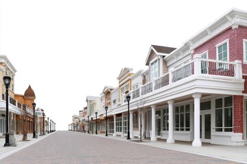 Obraz premium Old Town Street Western Architecture Brick Buildings Cobblestone Road Shops Historic District