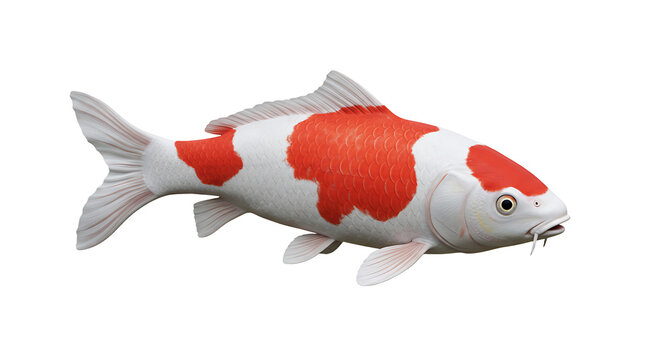 Elegant kohaku koi fish displaying vivid red and white colorations on a clean backdrop