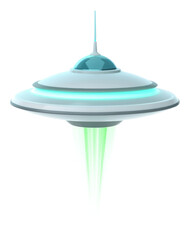 Fototapeta na wymiar PNG UFO spaceship illustration green beam.