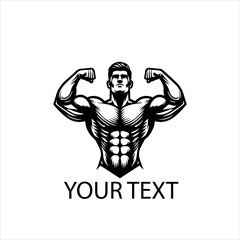 Male Bodybuilder Showing Muscles Vector Logo Silhouette Isolated on White Background