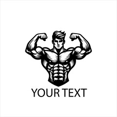 Obraz premium Male Bodybuilder Showing Muscles Vector Logo Silhouette Isolated on White Background