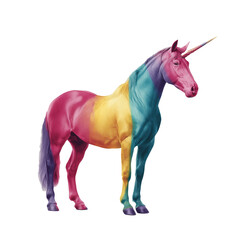 Obraz premium A Colorful Rainbow Unicorn, A Magical Fantasy Creature , isolated on white background png
